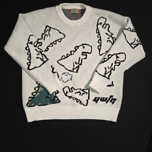YWFG White‎ Dinosaur Graphic Knit Sweater Women's Size L